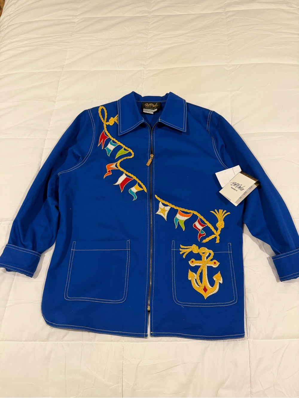 Vintage Bob Mackie Wearable Women’s Royal Blue Nautical Embroidered Zip Jacket L